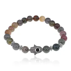 Браслет-амулет Хамса с нат. камнем Яшма 8мм BSHE-S-25