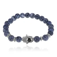 Браслет-амулет Хамса с нат. камнем синий Африканский агат 8мм BSHE-S-27