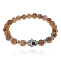 Браслет-амулет Хамса с нат. камнем Песочная яшма 8мм BSHE-S-30