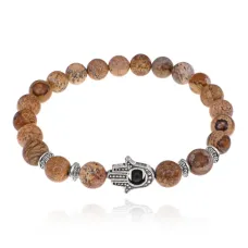 Браслет-амулет Хамса с нат. камнем Песочная яшма 8мм BSHE-S-30