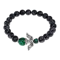 Браслет Ангел-хранитель, обсидиан и малахит BSAE013