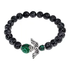 Браслет Ангел-хранитель, обсидиан и малахит BSAE013