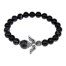 Браслет Ангел-хранитель, черный агат и лабрадор BSAE015