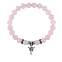 Браслет Череп быка (сила, мужество, защита), Розовый кварц BSPE-03-2076