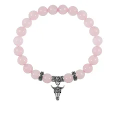 Браслет Череп быка (сила, мужество, защита), Розовый кварц BSPE-03-2076