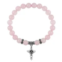 Браслет Кадуцей (здоровье, бизнес, гармония), Розовый кварц BSPE-03-33