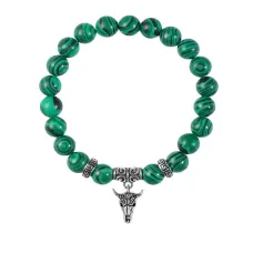 Браслет Череп быка (сила, мужество, защита), Малахит BSPE-10-2076