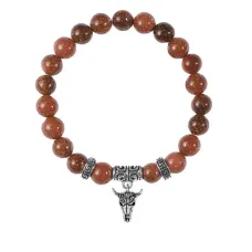 Браслет Череп быка (сила, мужество, защита), Коричневый авантюрин BSPE-13-2076