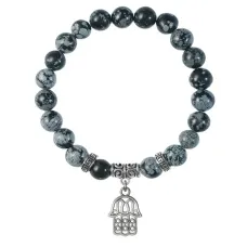 Браслет Хамса (от сглаза и зла), Снежный обсидиан BSPE-19-01