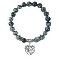 Браслет Дерево любви (любовь, семья), Снежный обсидиан BSPE-19-06