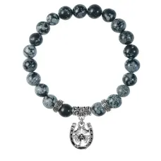 Браслет Подкова и клевер (счастье и удача), Снежный обсидиан BSPE-19-P001