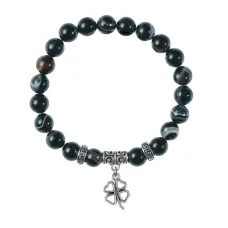 Браслет Клевер (удача, везение), Черный агат