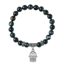 Браслет Хамса (от сглаза и зла), Черный агат BSPE-24-01