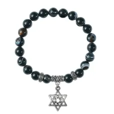 Браслет Звезда Давида (от сглаза и зла), Черный агат BSPE-24-02