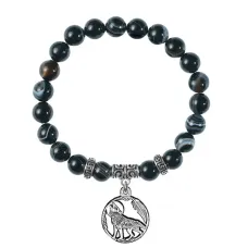 Браслет Волк (защита, сила, победа), Черный агат