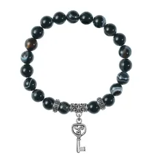 Браслет Ключ (Счастье), Черный агат BSPE-24-08