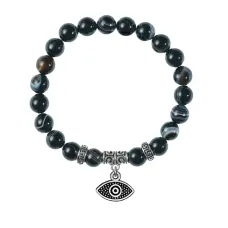 Браслет Глаз (от сглаза и порчи), Черный агат BSPE-24-11