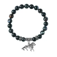 Браслет Лев (храбрость, власть, благосостояние), Черный агат BSPE-24-2073