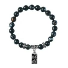 Браслет Счеты (богатство), Черный агат BSPE-24-21
