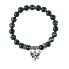 Браслет Орел (защита, сила, победа), Черный агат BSPE-24-24