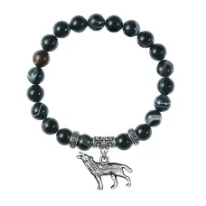 Браслет Волк (защита, сила, победа), Черный агат