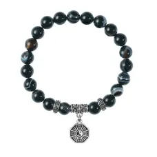 Браслет Багуа (защита от негативной энергии), Черный агат BSPE-24-34