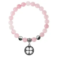 Браслет Клевер (удача, везение), Розовый кварц 8мм BSPE1-03-3003