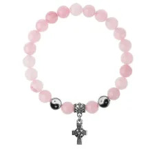 Браслет Крест (мудрость, гармония, процветание), Розовый кварц 8мм BSPE1-03-3004