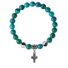 Браслет Крест (мудрость, гармония, процветание), Хризоколла 8мм BSPE1-04-3004