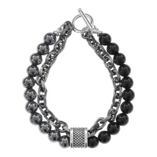 Браслет из немагнитного гематита и черного агата, 8мм BJBS-378-01
