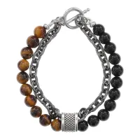 Браслет из тигрового глаза и черного агата, 8мм BJBS-379