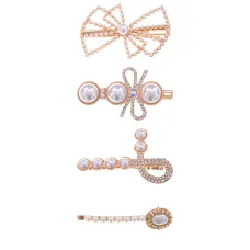 Набор из 4 заколок для волос с жемчугом и стразами HZN003