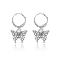 Серьги Бабочка со стразами, цвет серебряный SE220-02