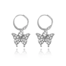 Серьги Бабочка со стразами, цвет серебряный SE220-02