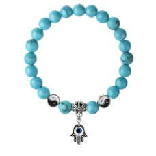 Браслет Хамса (от сглаза и зла), Бирюза 8мм BSPE1-06-3006