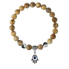 Браслет Хамса (от сглаза и зла), Песочная яшма 8мм BSPE1-09-3006