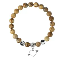 Браслет Сердце (любовь), Песочная яшма 8мм BSPE1-09-3011
