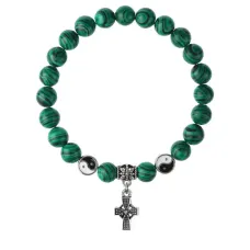 Браслет Крест (мудрость, гармония, процветание), Малахит 8мм BSPE1-10-3004