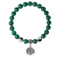 Браслет Глаз (от сглаза и порчи), Малахит 8мм BSPE1-10-3007
