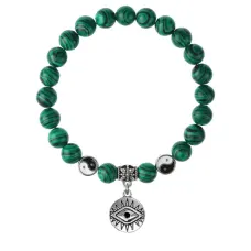 Браслет Глаз (от сглаза и порчи), Малахит 8мм BSPE1-10-3007
