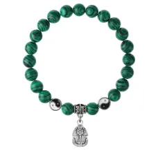 Браслет Фараон (благополучие, процветание), Малахит 8мм BSPE1-10-3015
