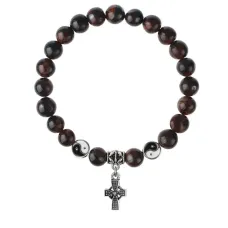 Браслет Крест (мудрость, гармония, процветание), Бычий глаз 8мм BSPE1-11-3004