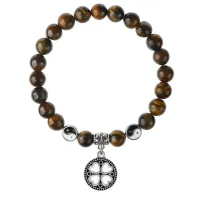 Браслет Клевер (удача, везение), Тигровый глаз 8мм BSPE1-13-3003