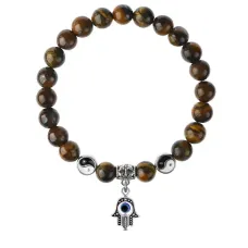 Браслет Хамса (от сглаза и зла), Тигровый глаз 8мм BSPE1-13-3006