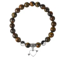 Браслет Сердце (Любовь), Тигровый глаз 8мм BSPE1-13-3011