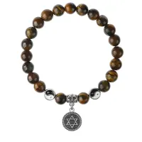 Браслет Звезда Давида (от сглаза и зла), Тигровый глаз 8мм BSPE1-13-3012