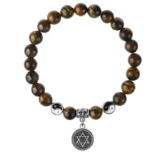 Браслет Звезда Давида (от сглаза и зла), Тигровый глаз 8мм BSPE1-13-3012