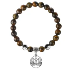 Браслет Лотос (гармония и развитие), Тигровый глаз 8мм BSPE1-13-3013