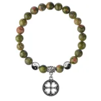 Браслет Клевер (удача, везение), Унакит 8мм BSPE1-15-3003
