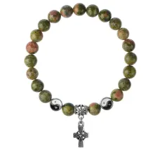 Браслет Крест (мудрость, гармония, процветание), Унакит 8мм BSPE1-15-3004